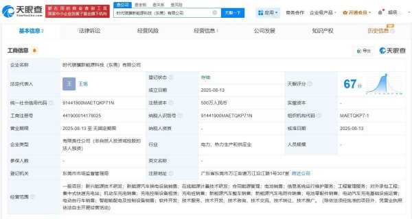 安全杠杆炒股 宁德时代在东莞成立新能源科技公司 注册资本500万